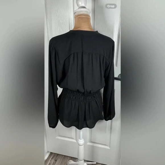 🖤 VERONICA M Waist-Defined Smocked Tie-Front Ruched Blouse NWT Small - Picture 6 of 8